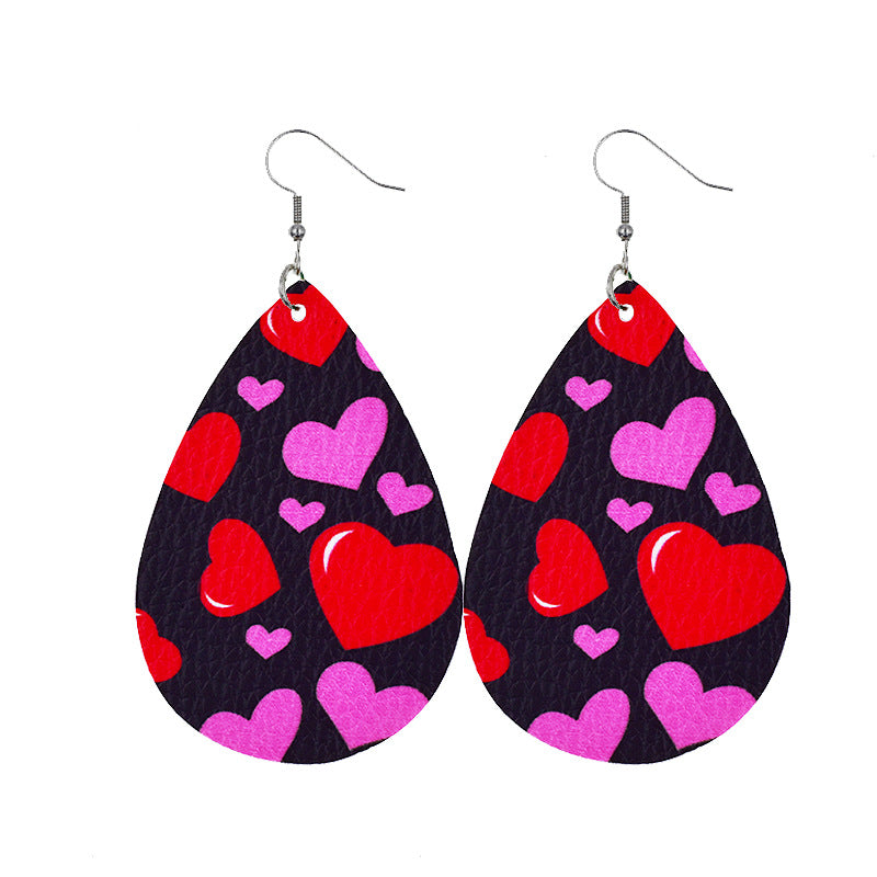 1 Pair Elegant Classic Style Water Droplets Heart Shape Pu Leather Drop Earrings