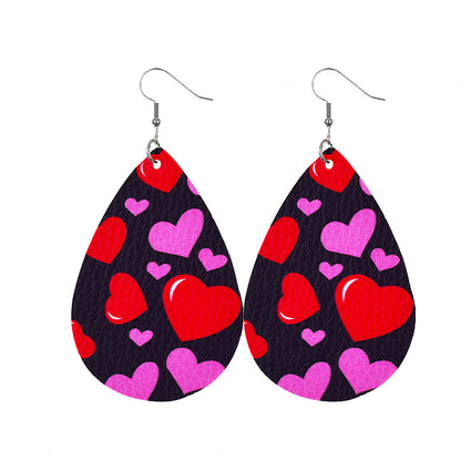 1 Pair Elegant Classic Style Water Droplets Heart Shape Pu Leather Drop Earrings