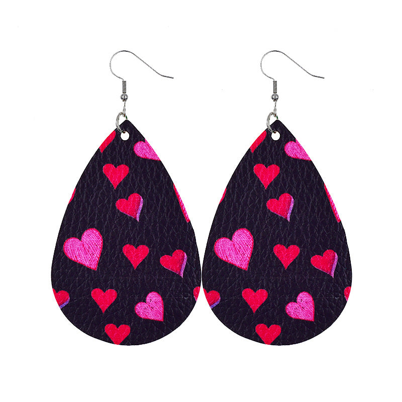 1 Pair Elegant Classic Style Water Droplets Heart Shape Pu Leather Drop Earrings