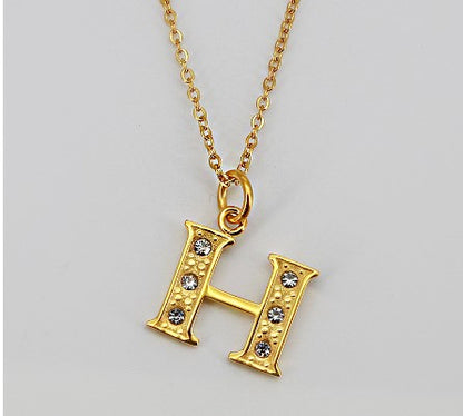 Simple Style Letter Titanium Steel Inlay Rhinestones Pendant Necklace