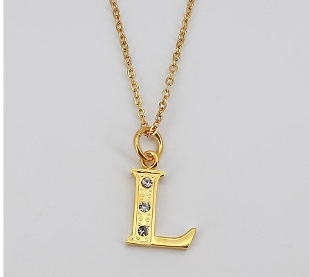 Simple Style Letter Titanium Steel Inlay Rhinestones Pendant Necklace