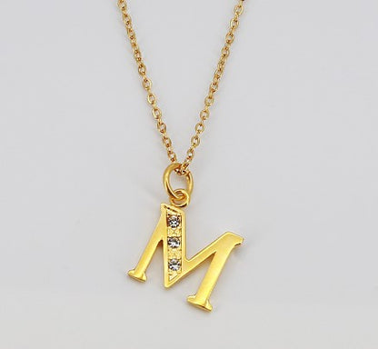 Simple Style Letter Titanium Steel Inlay Rhinestones Pendant Necklace