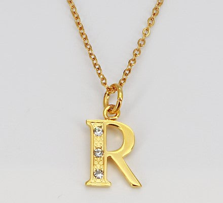 Simple Style Letter Titanium Steel Inlay Rhinestones Pendant Necklace