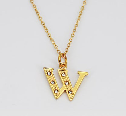 Simple Style Letter Titanium Steel Inlay Rhinestones Pendant Necklace