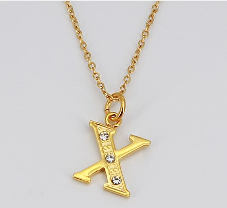 Simple Style Letter Titanium Steel Inlay Rhinestones Pendant Necklace