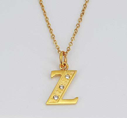 Simple Style Letter Titanium Steel Inlay Rhinestones Pendant Necklace