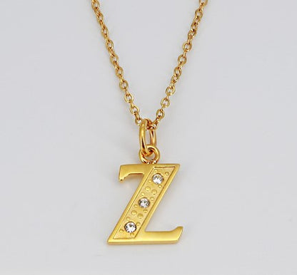 Simple Style Letter Titanium Steel Inlay Rhinestones Pendant Necklace