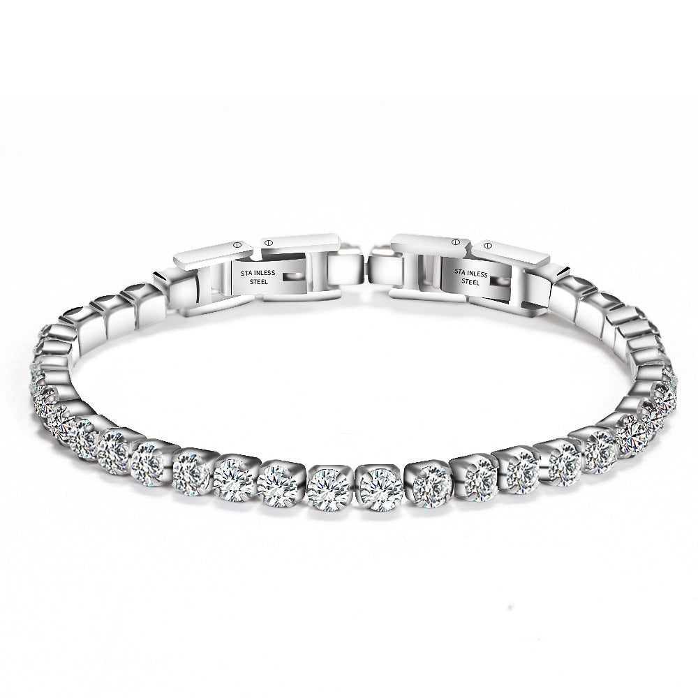 Fashion Round Titanium Steel Inlay Zircon Bracelets 1 Piece