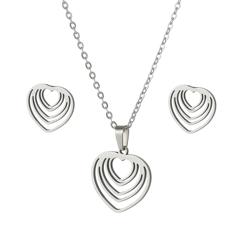 Sweet Heart Shape Titanium Steel Plating Earrings Necklace 1 Set