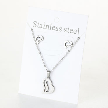 Sweet Heart Shape Titanium Steel Plating Earrings Necklace 1 Set