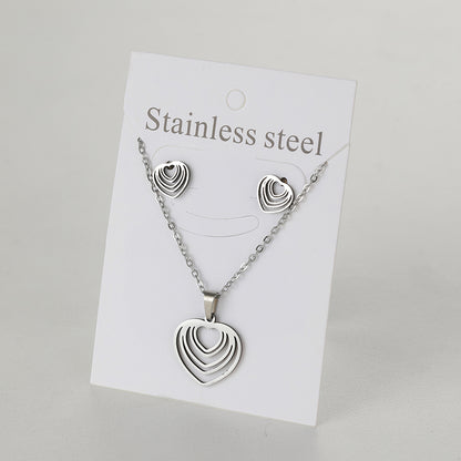 Sweet Heart Shape Titanium Steel Plating Earrings Necklace 1 Set