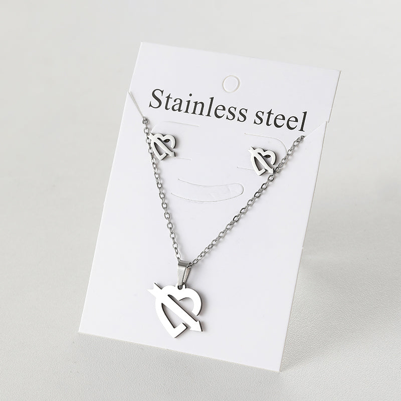 Sweet Heart Shape Titanium Steel Plating Earrings Necklace 1 Set