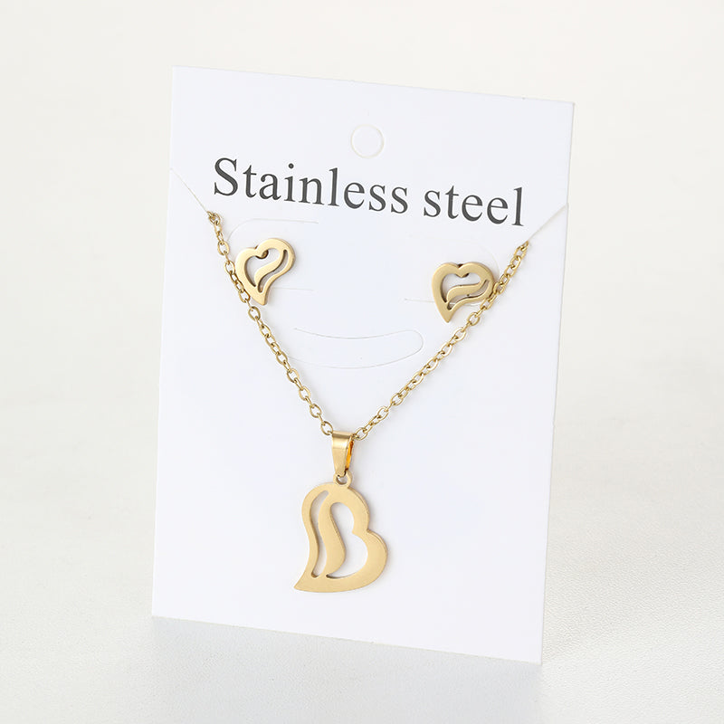 Sweet Heart Shape Titanium Steel Plating Earrings Necklace 1 Set