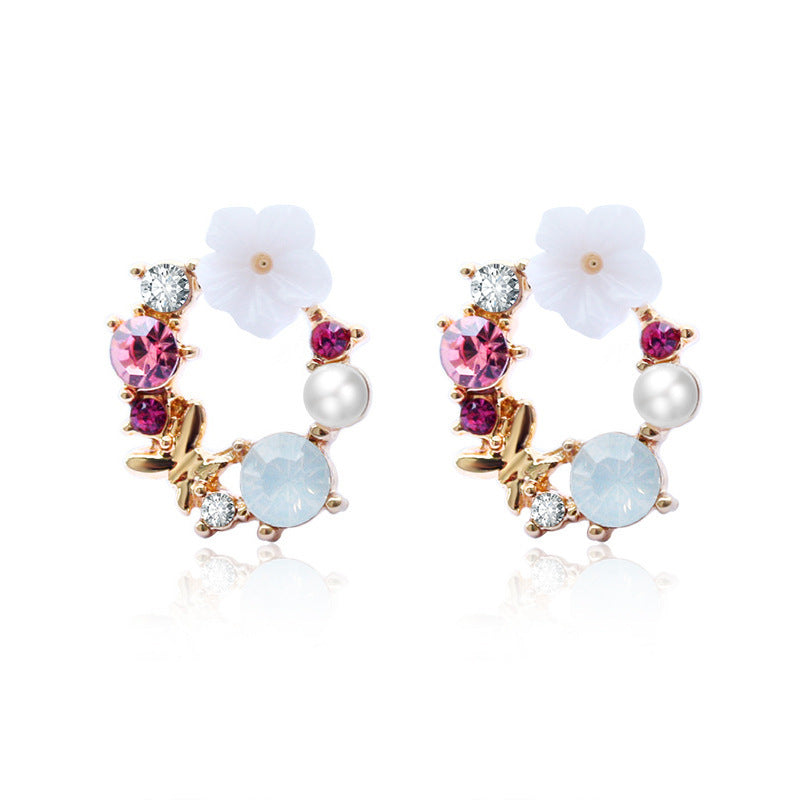 1 Pair Simple Style Flower Inlay Alloy Zircon Ear Studs