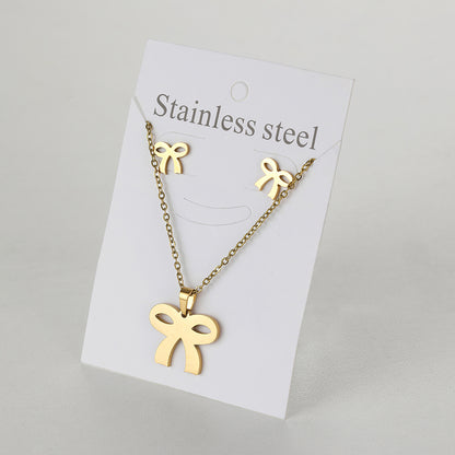 Simple Style Moon Bicycle Bow Knot Titanium Steel Plating Earrings Necklace 1 Set