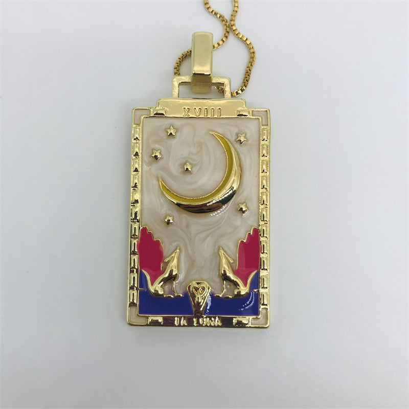 Retro Constellation Star Moon Copper Enamel Pendant Necklace 1 Piece