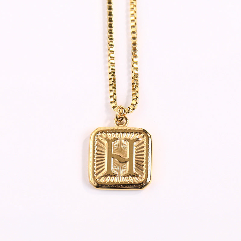 Fashion Letter Square Titanium Steel Pendant Necklace 1 Piece