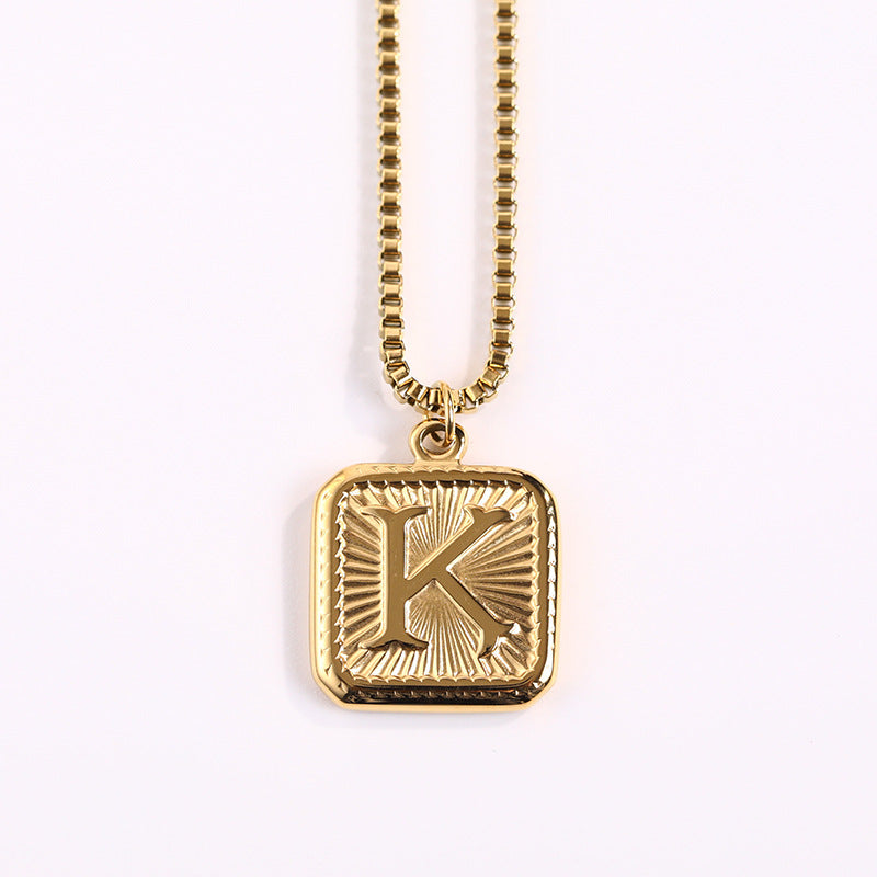 Fashion Letter Square Titanium Steel Pendant Necklace 1 Piece