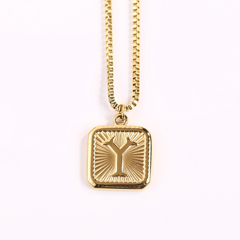 Fashion Letter Square Titanium Steel Pendant Necklace 1 Piece