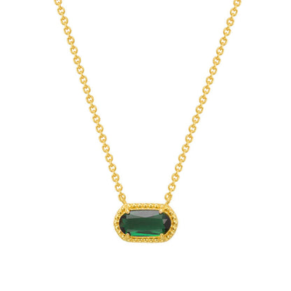 Ig Style Oval Copper Plating Inlay Turquoise Zircon 18k Gold Plated Pendant Necklace