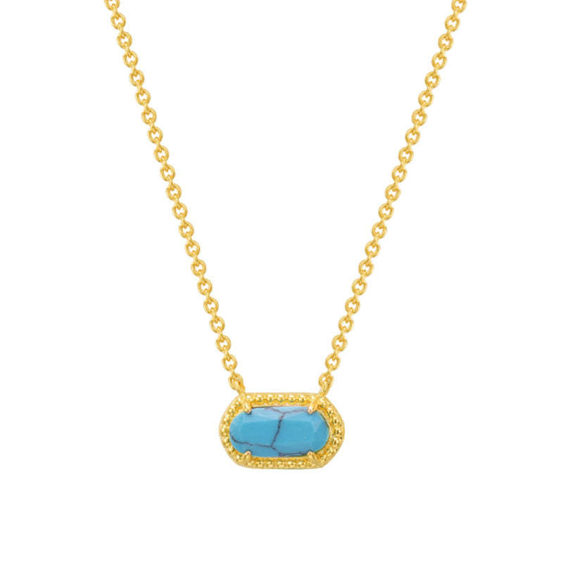 Ig Style Oval Copper Plating Inlay Turquoise Zircon 18k Gold Plated Pendant Necklace