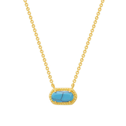 Ig Style Oval Copper Plating Inlay Turquoise Zircon 18k Gold Plated Pendant Necklace