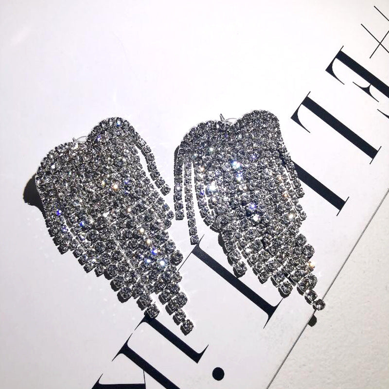 1 Pair Fashion Tassel Heart Shape Metal Inlay Rhinestones Women's Drop Earrings