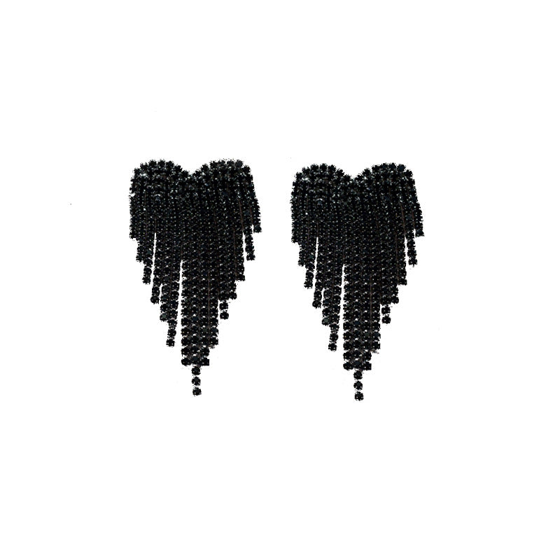 1 Pair Fashion Tassel Heart Shape Metal Inlay Rhinestones Women's Drop Earrings