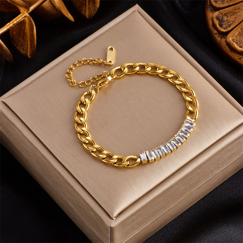 Fashion Rectangle Titanium Steel Plating Zircon Bracelets