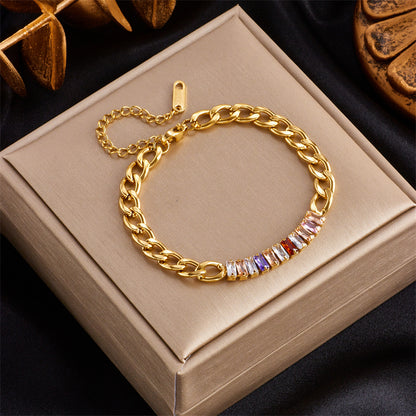 Fashion Rectangle Titanium Steel Plating Zircon Bracelets