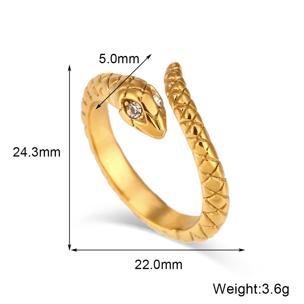 Elegant Snake Stainless Steel Plating Rhinestones Open Ring