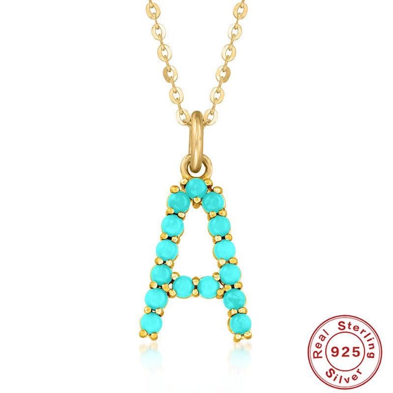 Fashion Letter Sterling Silver Plating Inlay Turquoise Pendant Necklace 1 Piece