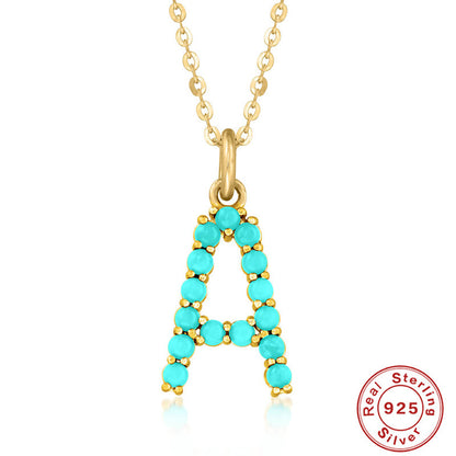 Fashion Letter Sterling Silver Plating Inlay Turquoise Pendant Necklace 1 Piece