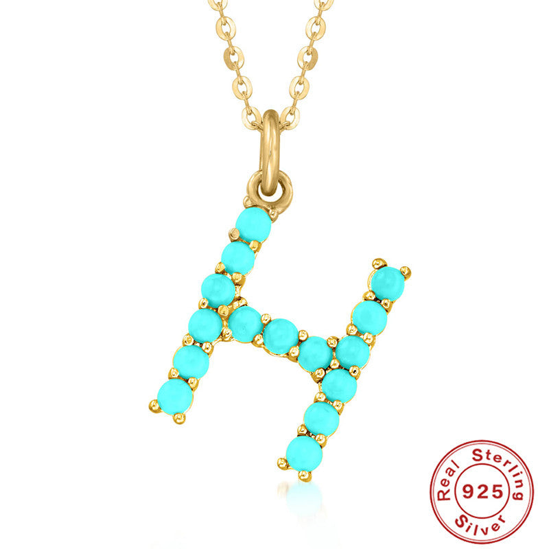 Fashion Letter Sterling Silver Plating Inlay Turquoise Pendant Necklace 1 Piece