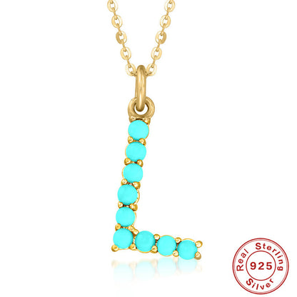 Fashion Letter Sterling Silver Plating Inlay Turquoise Pendant Necklace 1 Piece