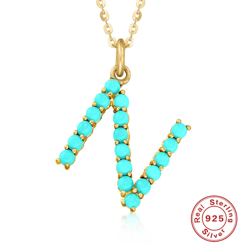 Fashion Letter Sterling Silver Plating Inlay Turquoise Pendant Necklace 1 Piece