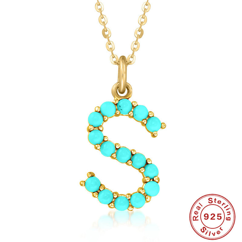 Fashion Letter Sterling Silver Plating Inlay Turquoise Pendant Necklace 1 Piece