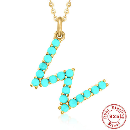 Fashion Letter Sterling Silver Plating Inlay Turquoise Pendant Necklace 1 Piece