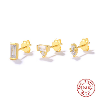 Simple Style Flower Sterling Silver Plating Inlay Zircon Ear Studs 3 Pieces