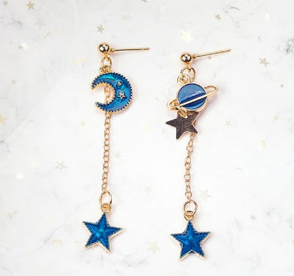 1 Pair Fashion Star Moon Alloy Asymmetrical Enamel Hollow Out Women's Drop Earrings