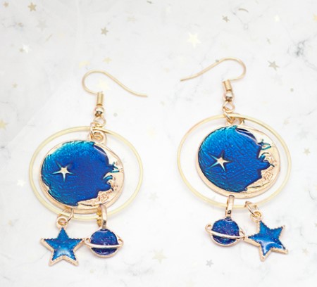 1 Pair Fashion Star Moon Alloy Asymmetrical Enamel Hollow Out Women's Drop Earrings