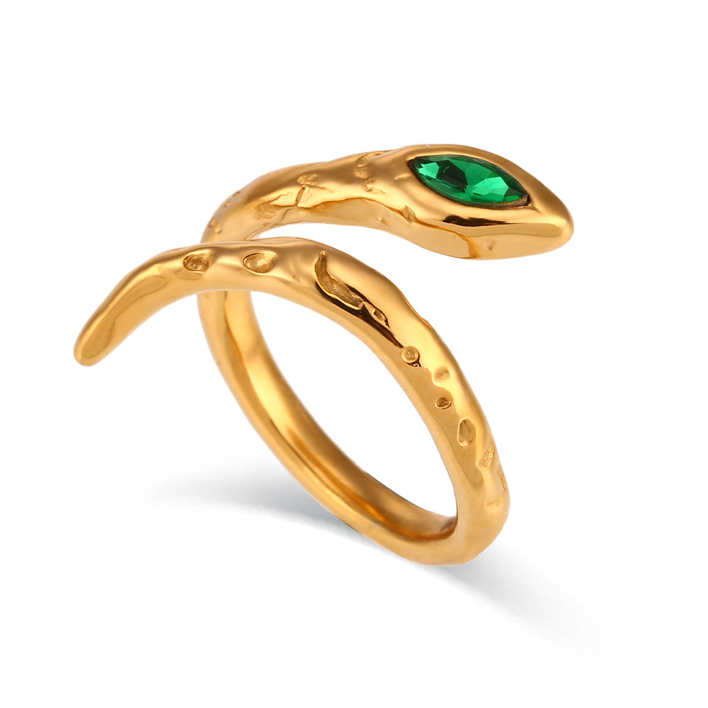 Retro Snake Stainless Steel Plating Zircon 18k Gold Plated Open Ring