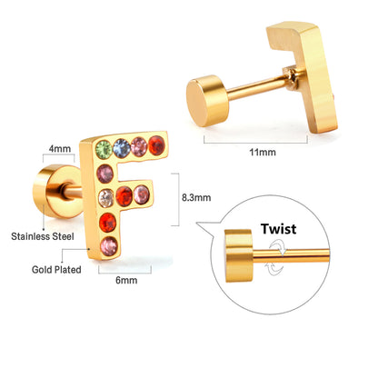 Fashion Letter Stainless Steel Inlay Zircon Ear Studs 1 Pair