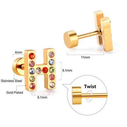 Fashion Letter Stainless Steel Inlay Zircon Ear Studs 1 Pair