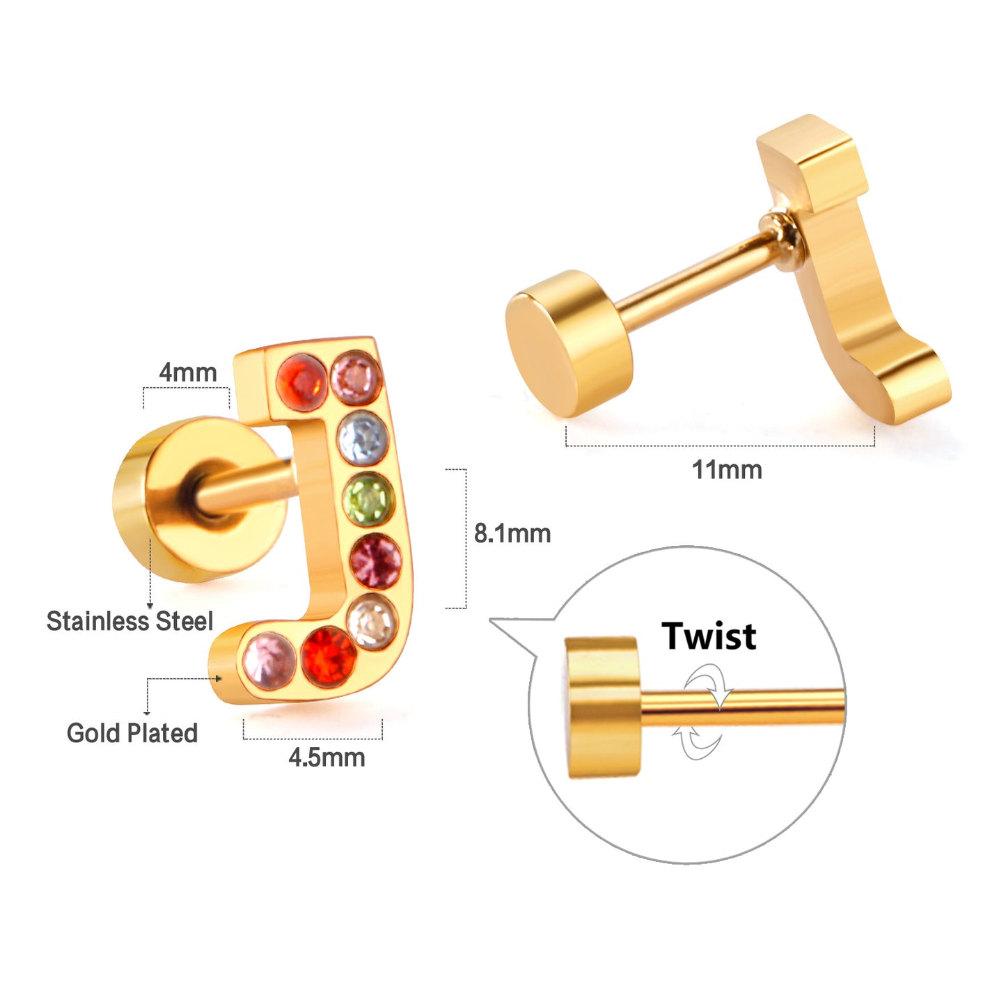 Fashion Letter Stainless Steel Inlay Zircon Ear Studs 1 Pair