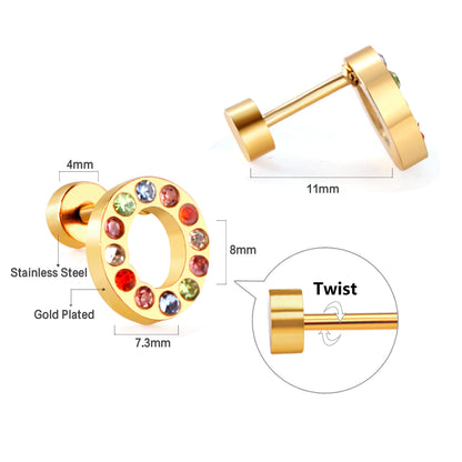 Fashion Letter Stainless Steel Inlay Zircon Ear Studs 1 Pair