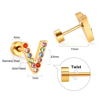 Fashion Letter Stainless Steel Inlay Zircon Ear Studs 1 Pair