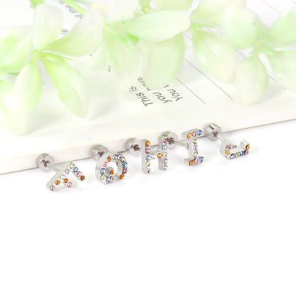 Fashion Letter Stainless Steel Inlay Zircon Ear Studs 1 Pair