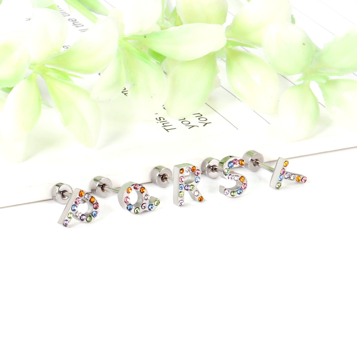 Fashion Letter Stainless Steel Inlay Zircon Ear Studs 1 Pair