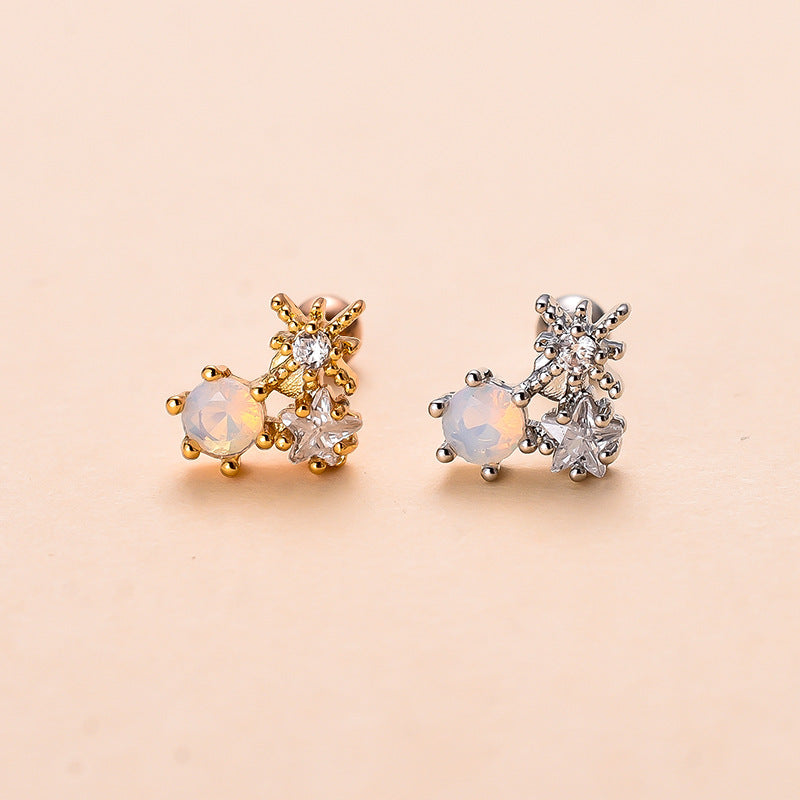 Cute Flower Bee Copper Plating Inlay Zircon Ear Studs 1 Piece